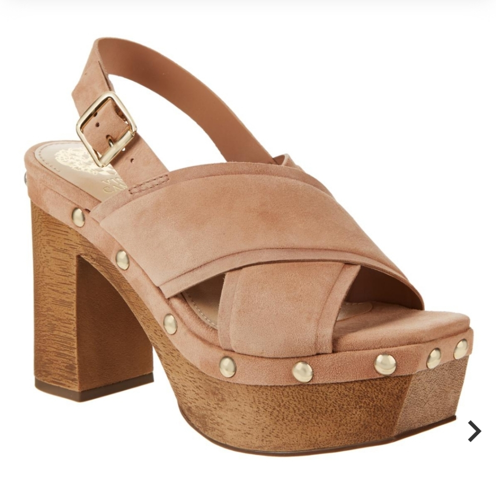 Vince Camuto Jenevya Leather/Suede Faux Wood Heel Sandal